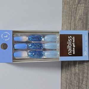 Dashing Diva NailBliss Salon Gel Nails Long Length Brand New Blue Glitter